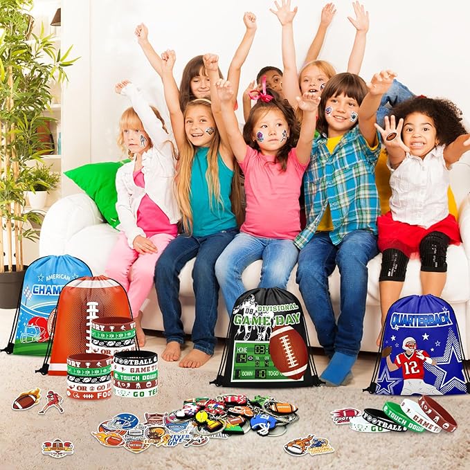 110 Pcs Football Party Favors Drawstring Backpack with Keychains