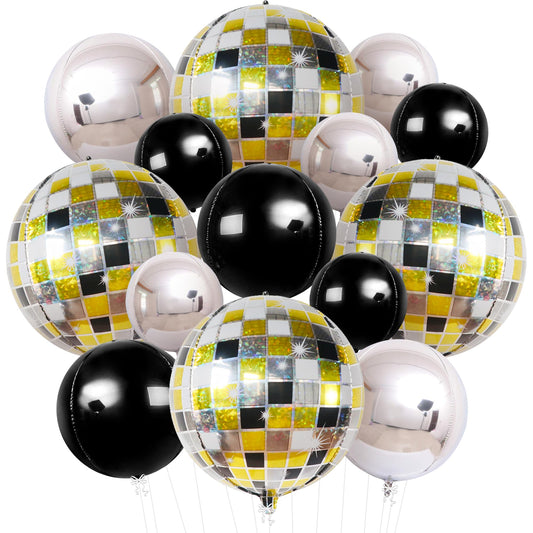 KatchOn, Disco Ball Balloons - Big 22 Inch, Pack of 14 | Black and