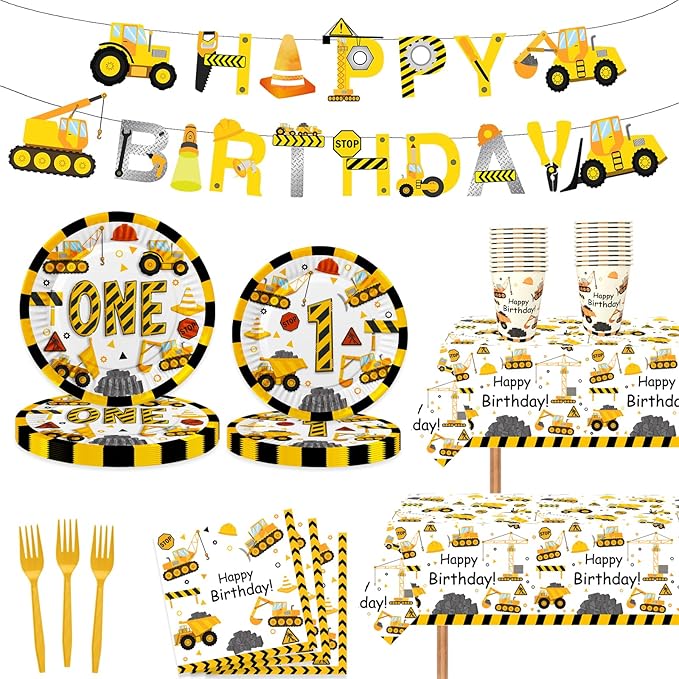 Letromp 80 Pcs Construction 1st Birthday Decorations Dump Truck One