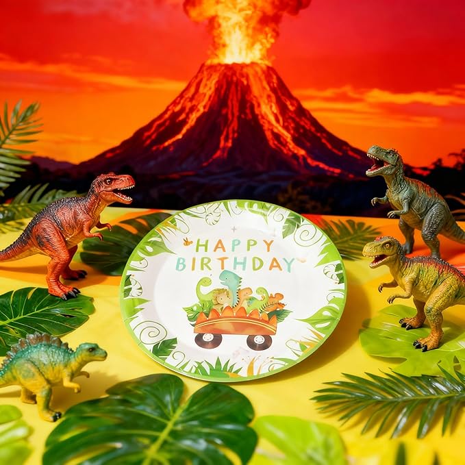 50 Pcs Dinosaur Birthday Party Paper Plates Dinosaur Theme Birthday