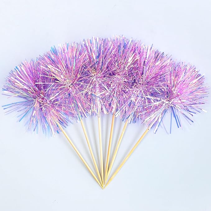 Gyufise 30Pcs Foil Firework Cupcake Toppers Sparkle Tinsel Cake #3