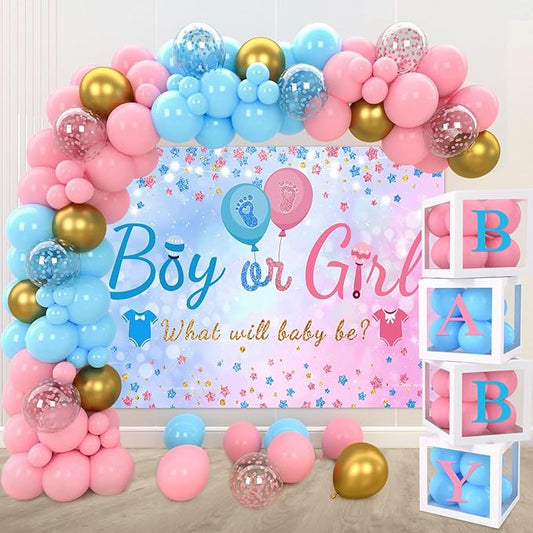 Gender Reveal Baby Balloon Boxes Decorations Pink Blue Balloon Arch