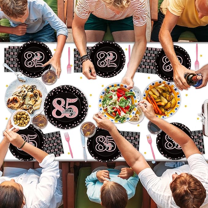 96 Pieces 85th Birthday Party Plates Rose Gold Cheers to 85 Years