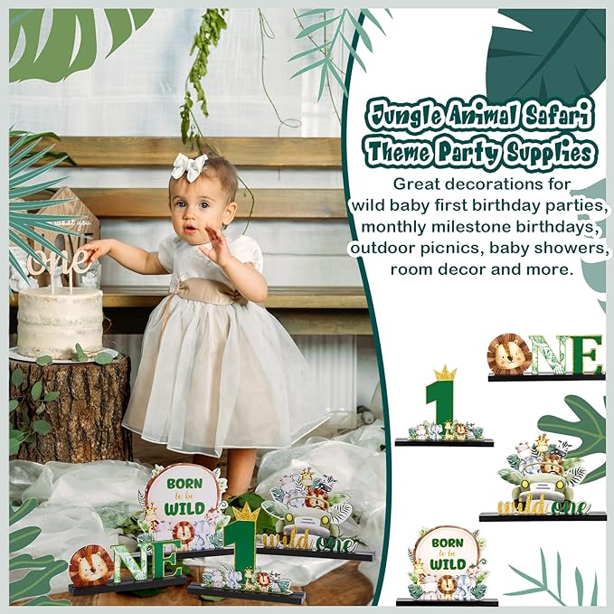 4 Pcs Safari Wild One Birthday Decorations Jungle Animals Party