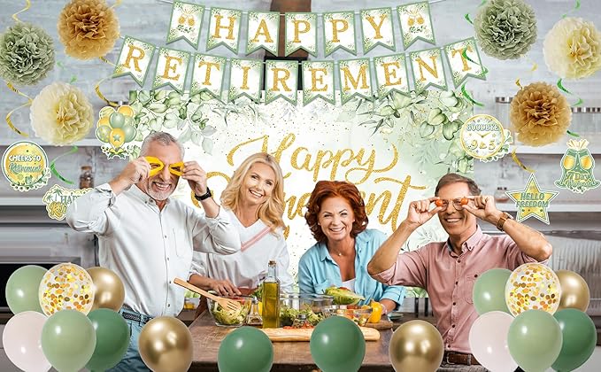 Green Retirement Party Decorations Women Men Green Gold Happy