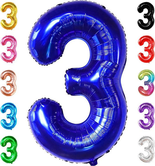 Giant Royal Blue Number 3 Balloon - 40 Inch | Navy Blue 3