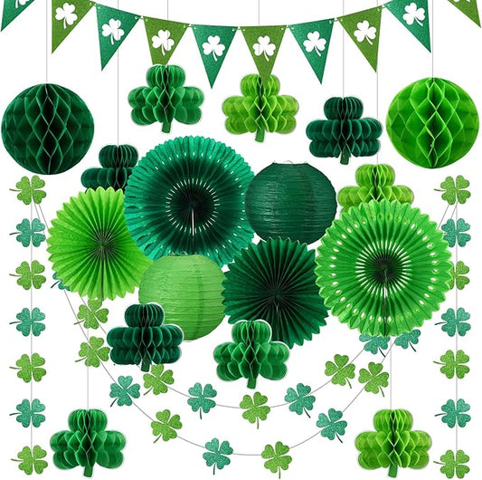 22 Pcs St Patricks Day Decorations Shamrock Clover Garland Green
