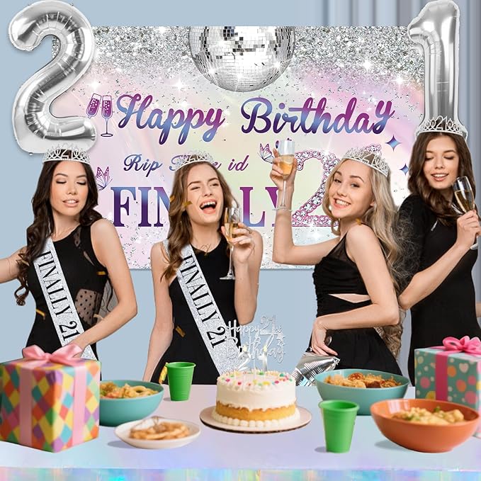 21st Birthday Decorations for Her with Finally 21 Banner Iridescence