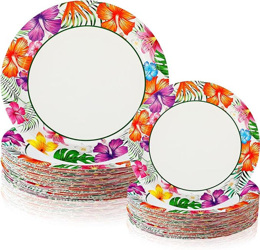 60 Pcs Summer Party Paper Plates Disposable Round Paper Dessert