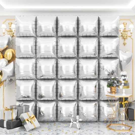Silver Square Foil Balloons Wall Tunnel Backdrop Double Sided Metallic