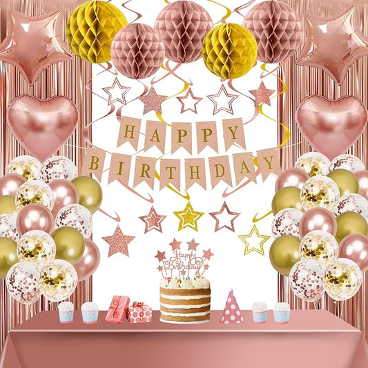 Rose Gold Birthday Party Decorations Supplies Happy Birthday Banner
