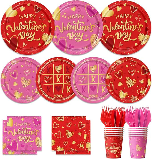 144PCS Valentine's Day Party Supplies Valentines Day Tableware Set