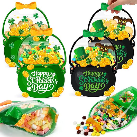 50 Pcs St Patrick's Day Treat Bags Green Black Cauldron Plastic
