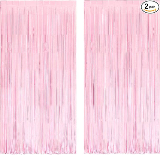 Pastel Pink Fringe Curtains Backdrop - 2 Pack Photo Booths