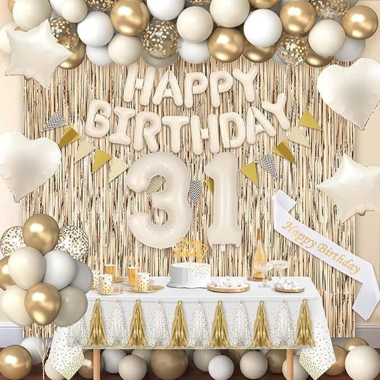 31st Birthday Decorations for Women, White and Gold 31 Boho Birthday