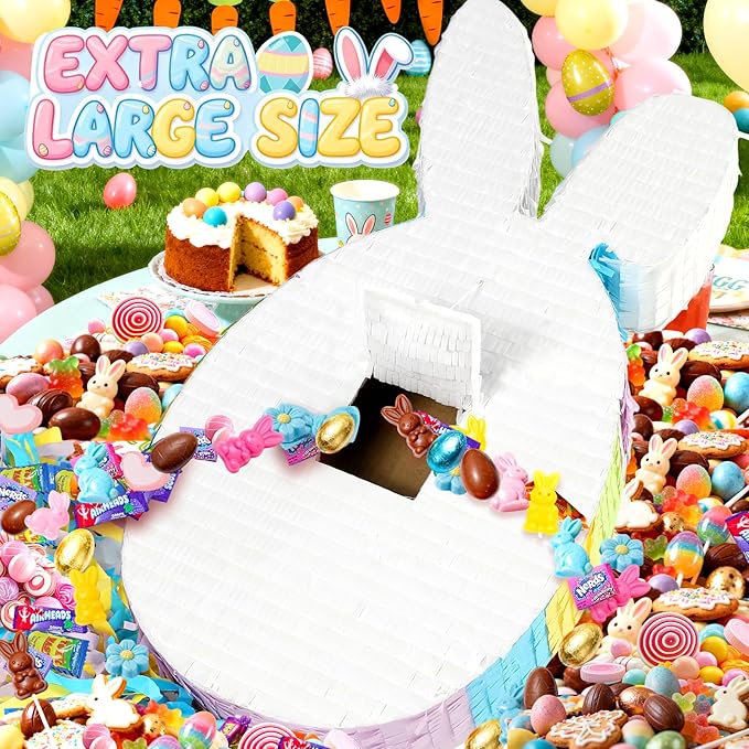 25 Easter Decorations Pinata Bunny Egg Piñata with Blindfold Bat and