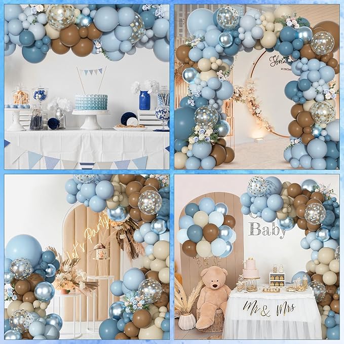 Ouddy Party Dusty Blue Brown Balloons Garland Arch Kit, Different