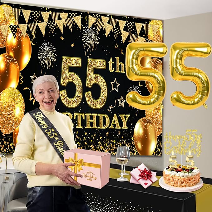 55th Birthday Decorations for Men Women with 55th Birthday Banner