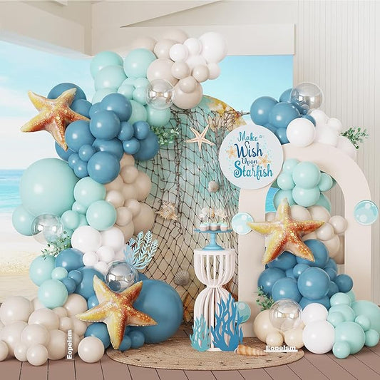 Under the Sea Party Decorations 140pcs Blue and sand white Balloons