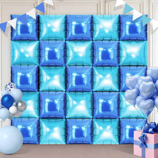 LightBlue and Blue Square Foil Balloons 25 Pcs Metallic LightBlue and