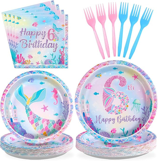 96Pcs Mermaid 6th Birthday Party Decorations for Girls Little