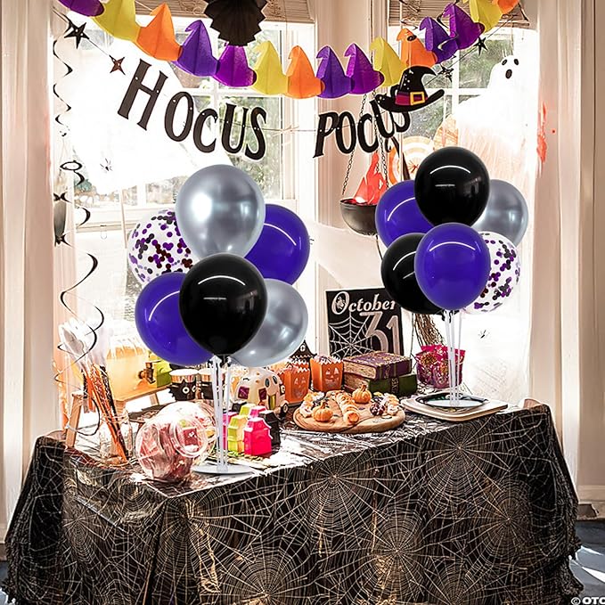 Halloween Balloons Black Silver Purple Confetti Balloons Stand