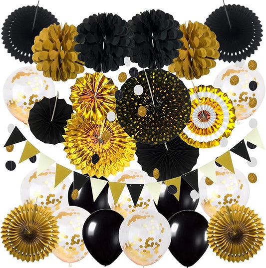 Black and Gold Party Decorations Confetti Balloons Decorative