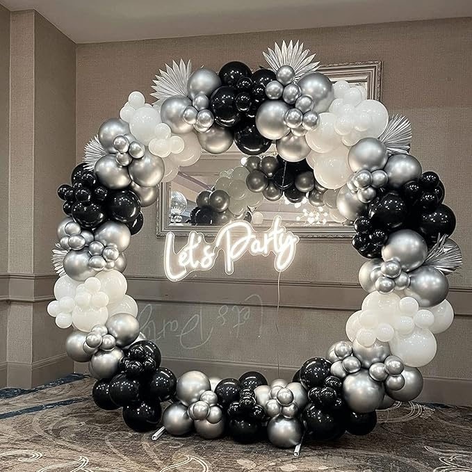 Black and Silver Balloons Garland Kit,119pcs Black White Metallic