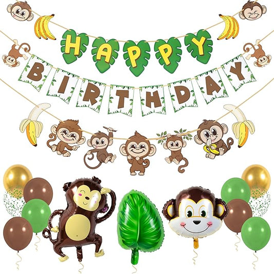 Monkey Birthday Banner Monkey Party Decorations Jungle Birthday