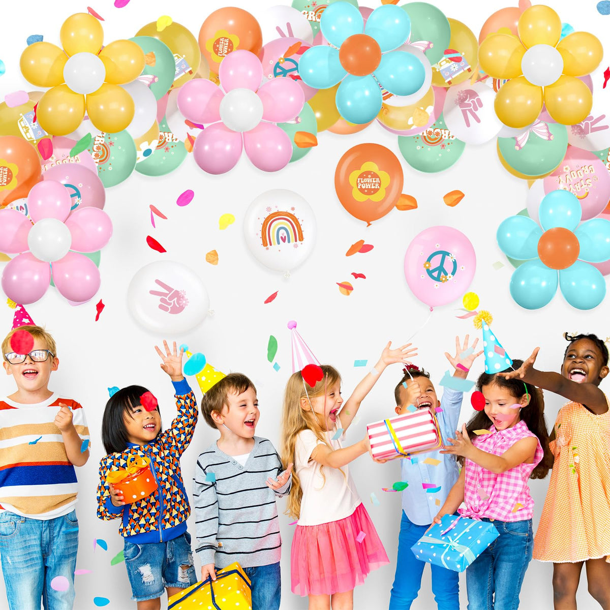 Hiboom 72 Pcs Groovy Retro Hippie Balloons Boho Peace Party Decor Fres