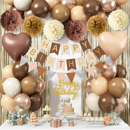Brown Birthday Decorations Tan Beige Cream Neutral Boho Balloons