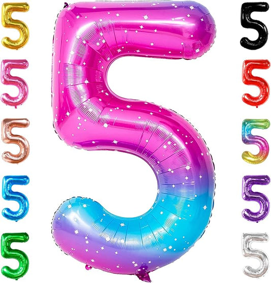 KatchOn, Rainbow Number 5 Balloon - Giant, 40 Inch | Pink Blue Number