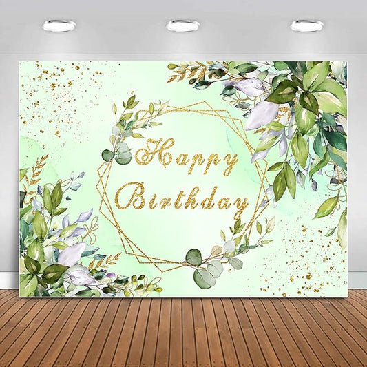 Sensfun Sage Green Birthday Backdrop Banner Greenery Birthday