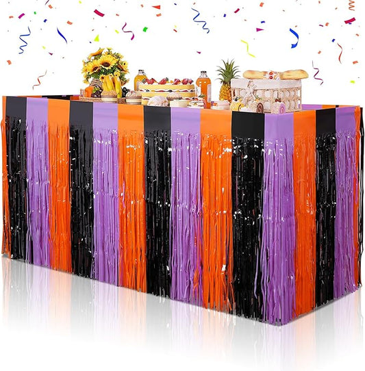 6 Pack Halloween Table Skirt Decorations Orange Purple and Black