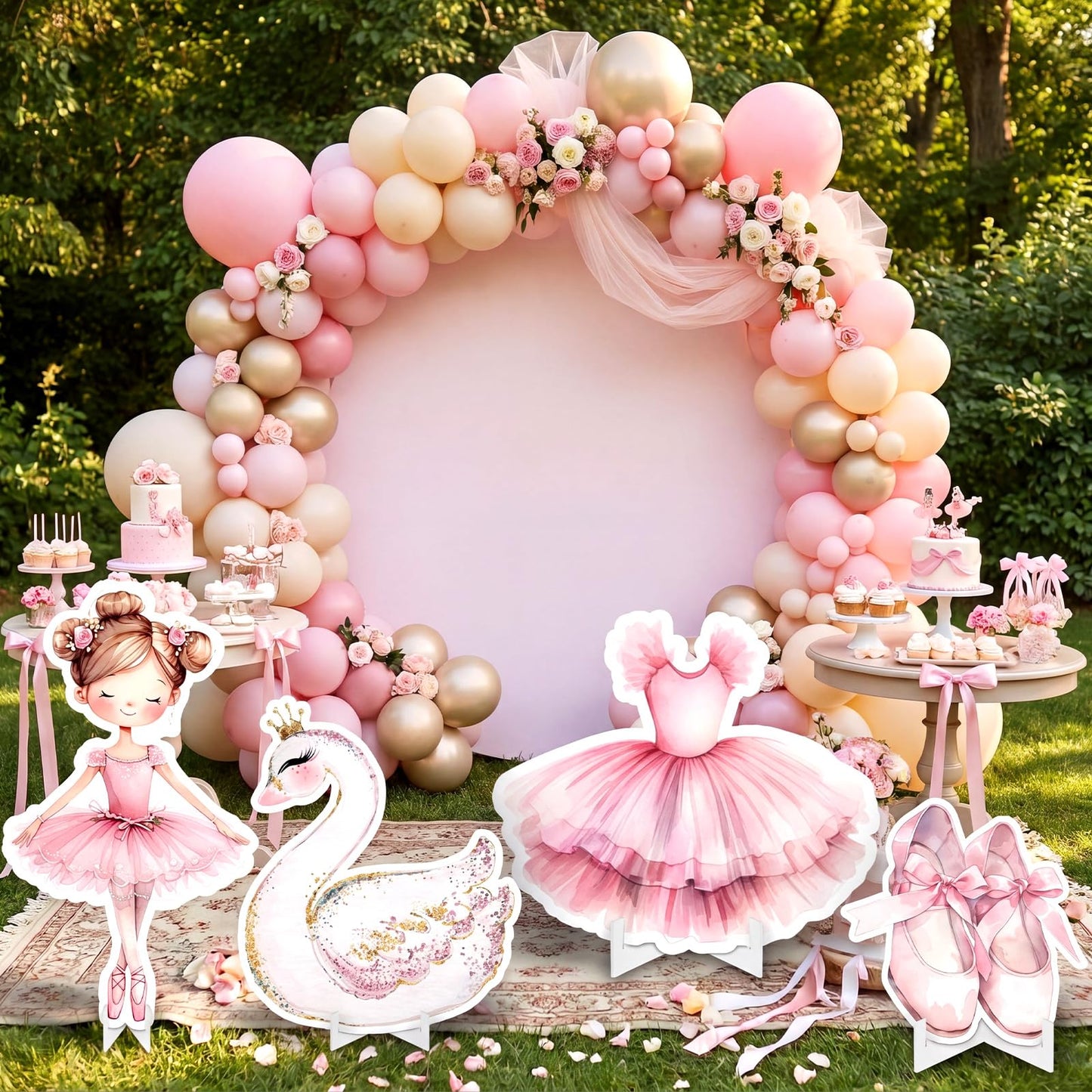 Honoson 4 Pcs Large 24" x 32" Ballerina Dancer Cardboard Cutouts, Pink