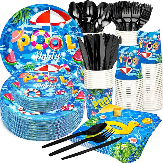 175Pcs Pool Party Supplies Beach Ball Party Set 9 Pool Party Plates