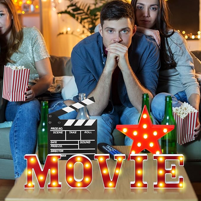 7 Pcs 6.3 Movie Light up Letters Sign LED Movie Night Party