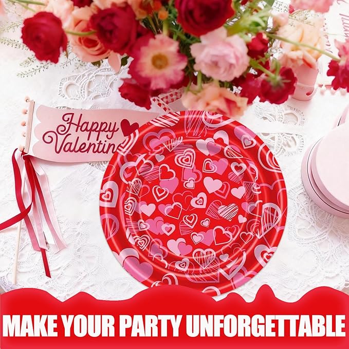 Valentine's Day Party Supplies Pink Red Heart Love Paper Plates