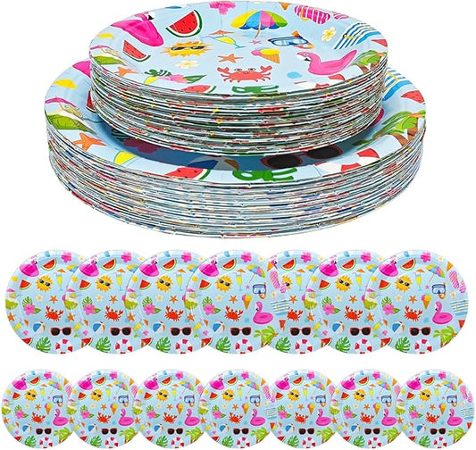Eunika 80 PCS Summer Beach Party Paper Plates 40 PCS 9 Inch & 40 PCS