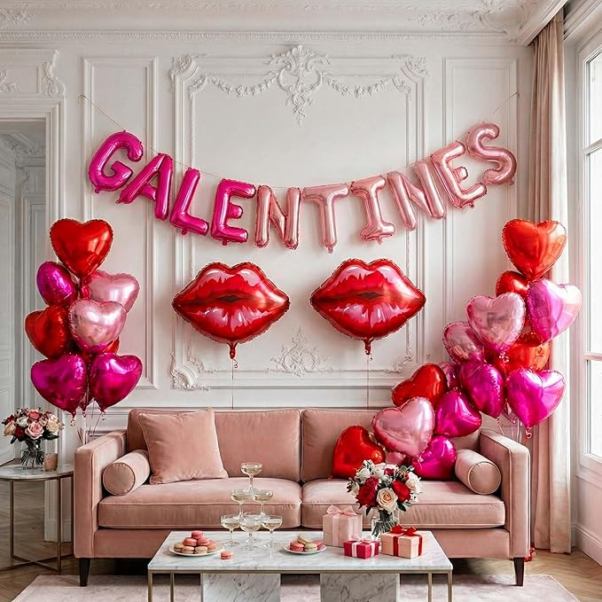 Galentine's Day Bestie Party Decorations with Red Hot Pink Heart
