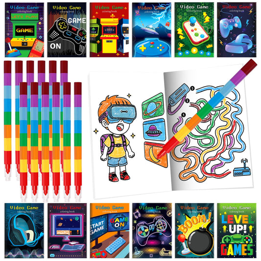 BenLouis 24 Video Game Mini Coloring Books Kids with 24 Stacking