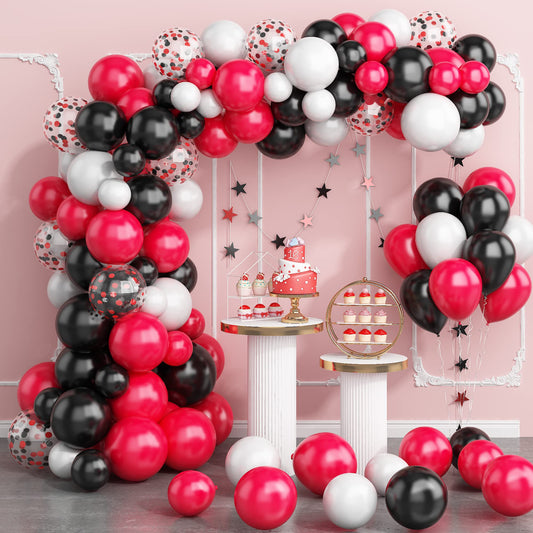 130PCS Red Black White Balloon Garland Arch Kit, 12 10 5 inch Red and
