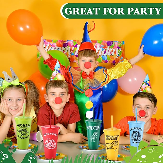 Mifoci 12 Pcs Dinosaur Party Favor 24 oz Plastic Cup with Lids and