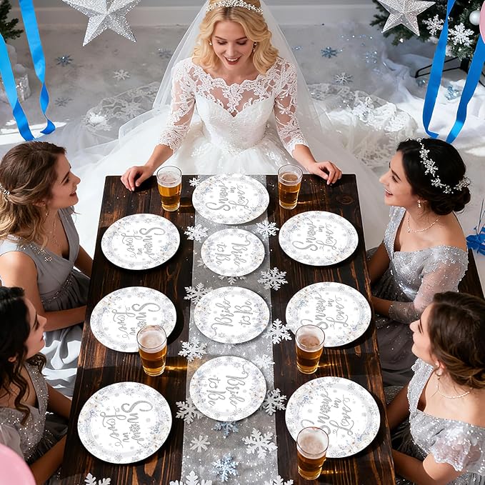 96Pcs Snow in Love Bridal Shower Party Decorations Glitter Silver