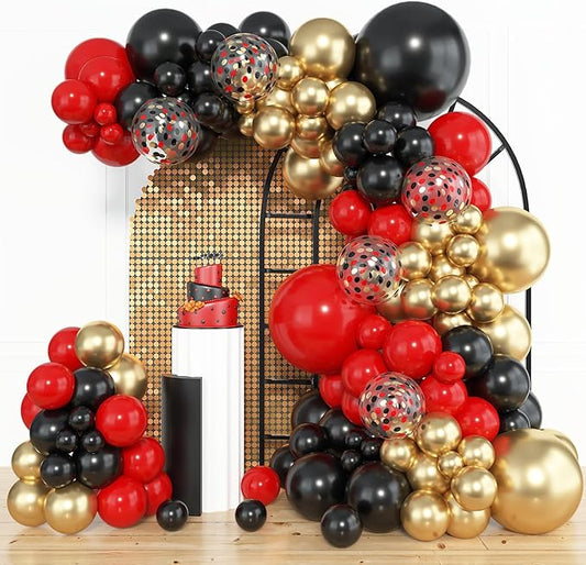 153pcs Red Black Gold Balloon Garland Arch Kit, Different