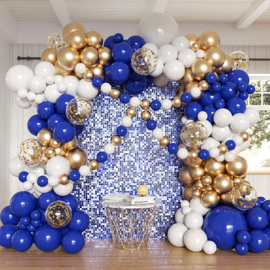 Royal Blue and Gold Balloons Garland Arch Kit, 162pcs Royal Blue White