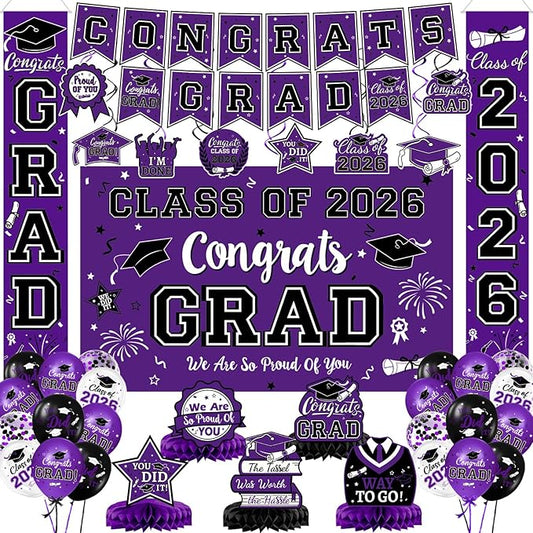2026 Graduation Decorations Purple Graduation Decorations Set