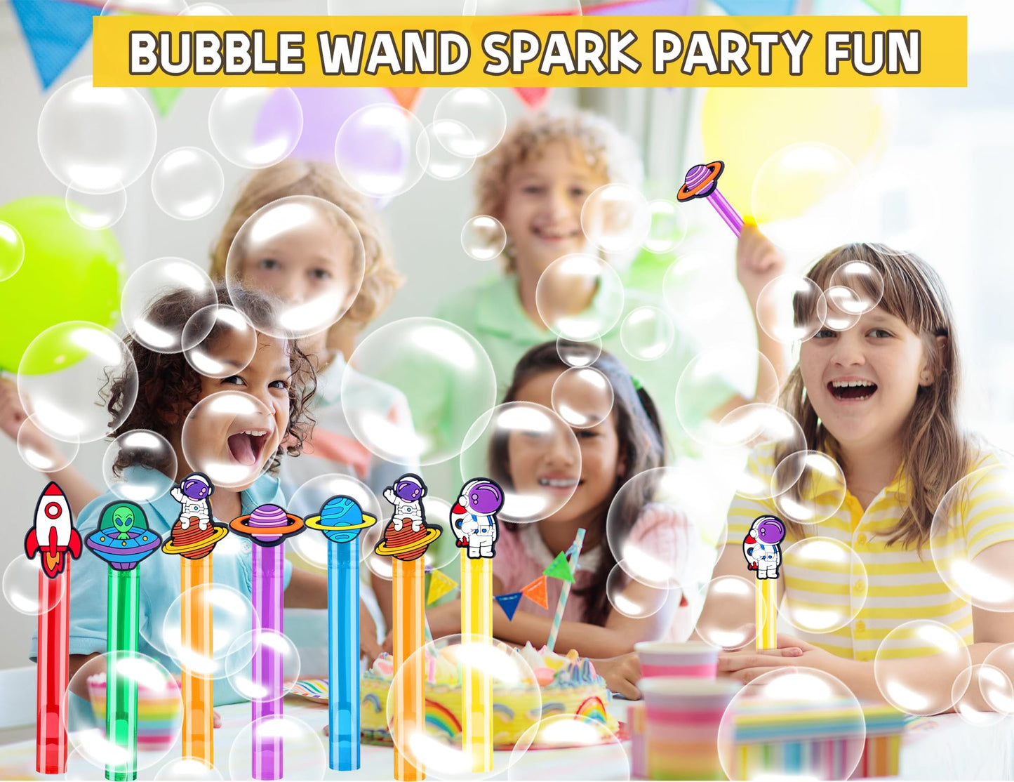 24Pcs Space Bubble Wands for Kids Astronaut Party Favors Supplies