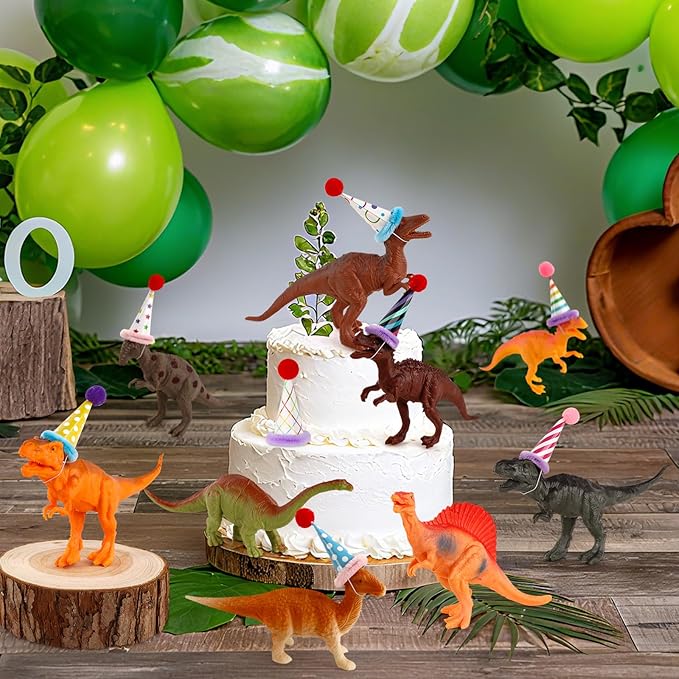 20Pcs Dinosaur Cake Decorations with Mini Birthday Party Hats