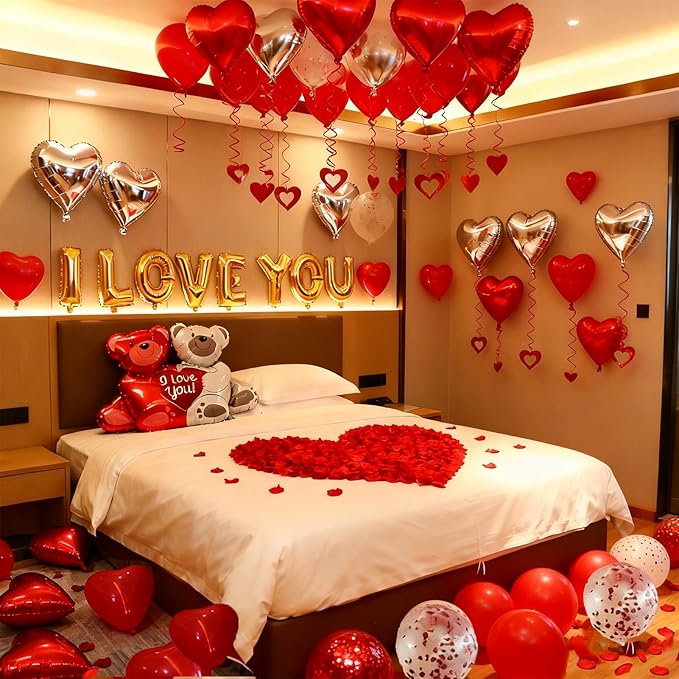 54pcs I Love You Heart Balloons Valentines Decoration with 50